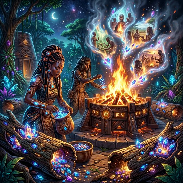 Glowing fire seeds swirling into the night sky